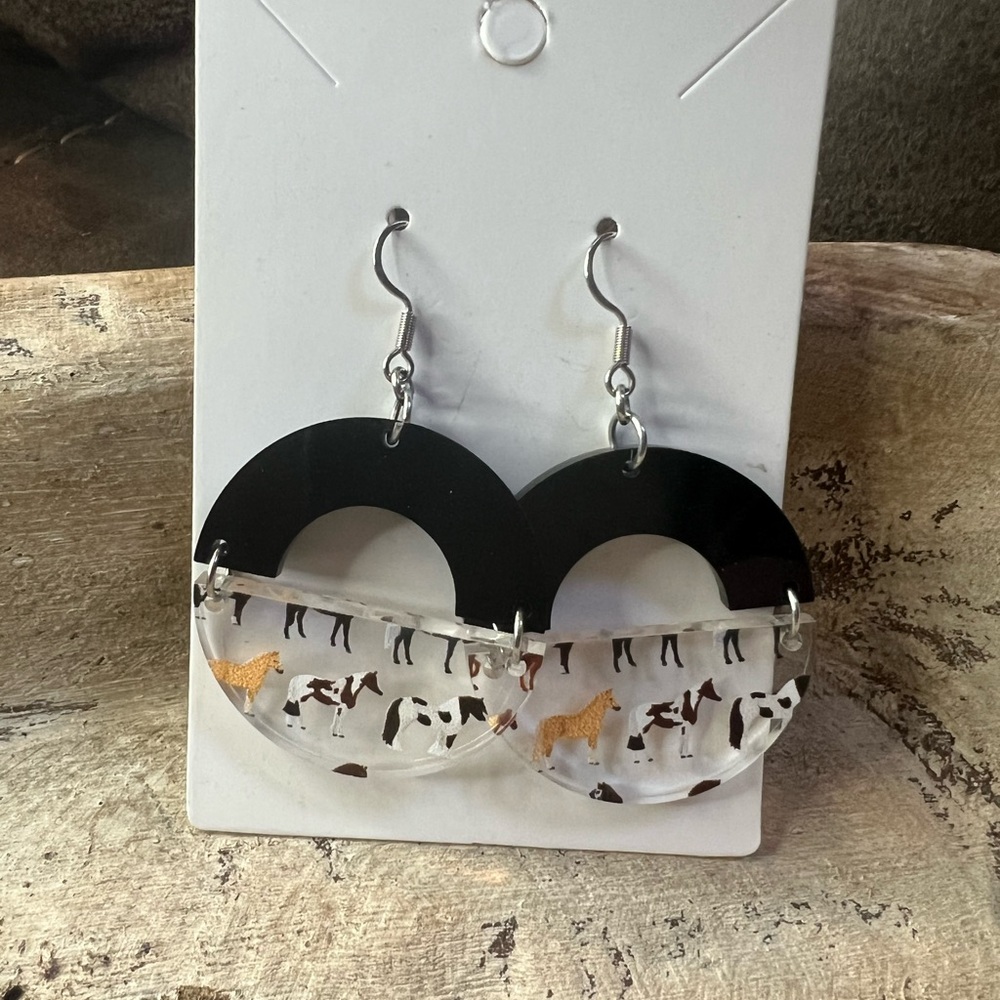 Black and Clear Animal‎ Print Earrings